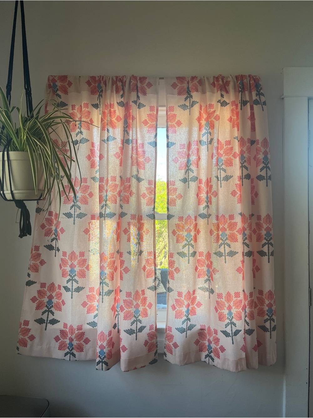 Floral Coral Window Curtains